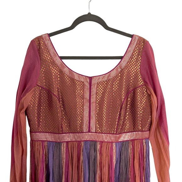 Abhishek Gupta M Pink Handmade Indian Anarkali Dress Dupatta Gold Accents Flowy - Picture 10 of 11